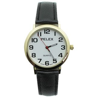 Wholesale Unisex Pelex Classic Round Dial Leather Strap Watch - Black & Gold