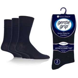 Men's Plain Gentle Grip Socks (3 Pair Pack) - Navy 
