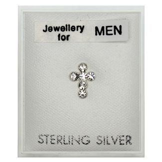Men's Sterling Silver Cross Design Stud With Diamante