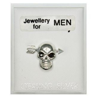 Men's Sterling Silver Skull And Arrow Stud (15mm)