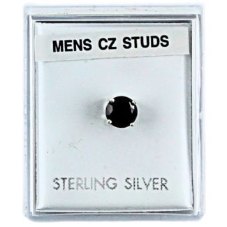Men's Black Sterling Silver Round CZ Stud - 6mm