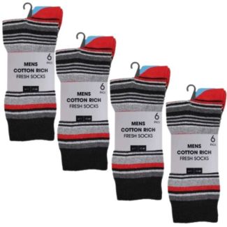 Men’s Cotton Rich Fresh Stripe Socks - (6 Pack)