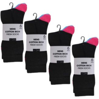 Men’s Cotton Rich Fresh Socks with Coloured Heel and Toe Pack of 6