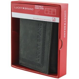 Men’s Genuine Leather Trifold Wallet – Black