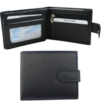 Men’s Leather RFID Euroborse Snap Bifold Wallet – Black / Navy