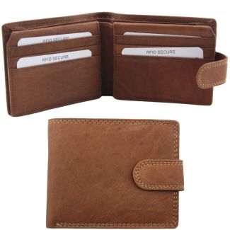 Men’s Leather RFID Euroborse Snap Bifold Wallet – Tan / Brown