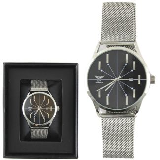 Men's NY London Mesh Bracelet Watch  - Silver/Black 