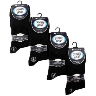 Men's Plain Cotton Blend Big Foot Socks - Gentle Grip (3 Pair Pack) - Black