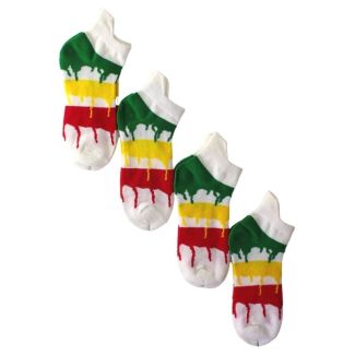 Rasta Colours Dripping Paint Stripes Trainer Socks - White