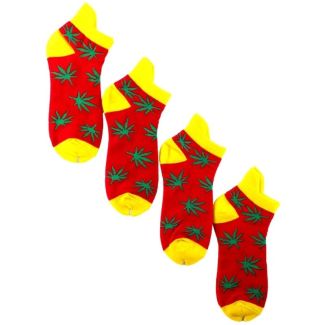Wholesale Leaf Rasta Trainer Socks - Red & Yellow