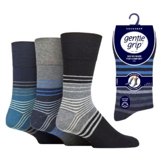 Men's "Modern Flash" Gentle Grip Striped Socks (3 Pack) - Assorted 
