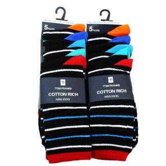 Men's Cotton Rich Striped Socks - Tom Franks (5 Pack) - Asst