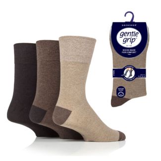 Men's Plain Gentle Grip Socks (3 Pack) - Brown Asst.