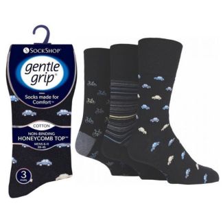Men's "Transport Design" Gentle Grip Socks (3 Pair Pack) - Asst 