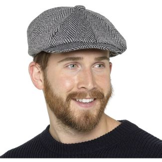 Mens 8 Panel Wool Flat Caps - Grey