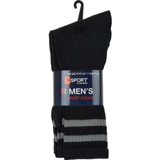 Wholesale Mens Black Sport Socks with Stripes (5 Pack)