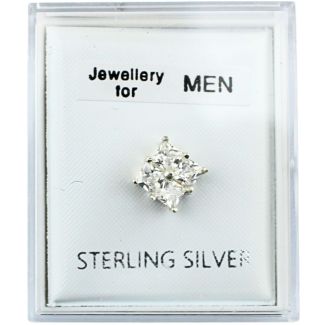 Men's Sterling Silver Four Stone CZ Square Stud Earring