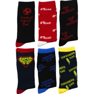 Men's Cotton Rich Super Dad and Football Legend Dad Design Socks (3 Pack) - Asst