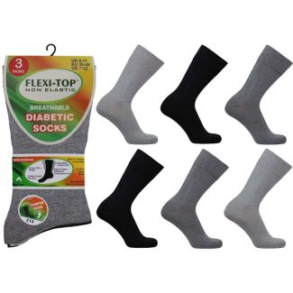 Men's Flexi-Top Non-Elastic Plain Diabetic Socks (3 Pack) - Assorted