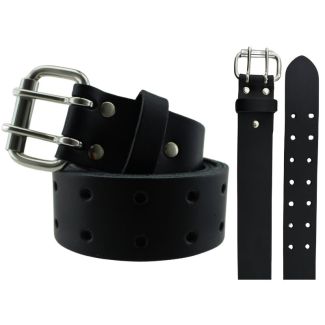 Men's Genuine Leather 2 Pin Half Slot Belts 1.5" Wide - Black (Medium)