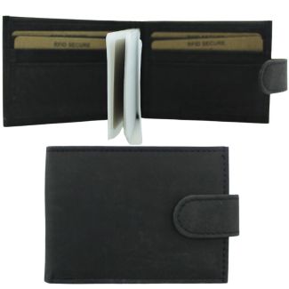 Men’s Leather RFID Euroborse Snap Closure Bifold Wallet – Black