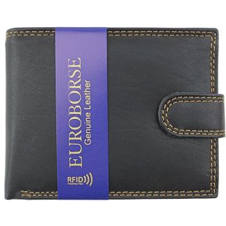Men's Leather RFID Snap Bifold Wallet - Black/Camel