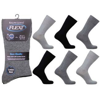 Men's Flexi Top Non Elastic Plain Socks - Assorted 