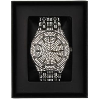 Men's NY London Metal Bracelet Watch With Diamonds - Gun