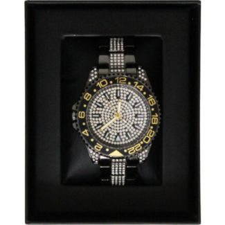 Men's NY London Round Metal Strap Watch With Diamonds - Gun