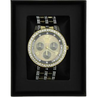 Men's NY London Round Metal Bracelet Watch- Gun/Gold 