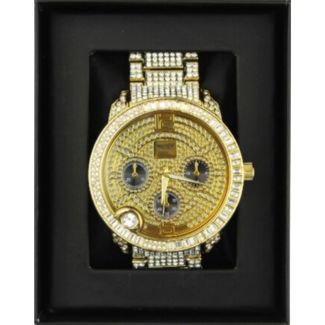 Men's NY London Round Silver Crystals Watch - Gold/Black