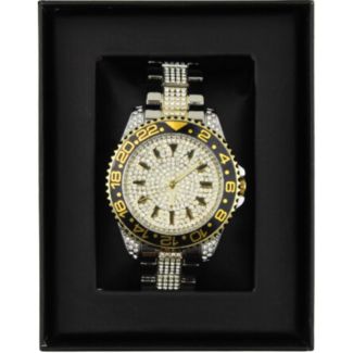 Men's NY London Round Metal Strap Watch With Diamonds - Tone/Gold