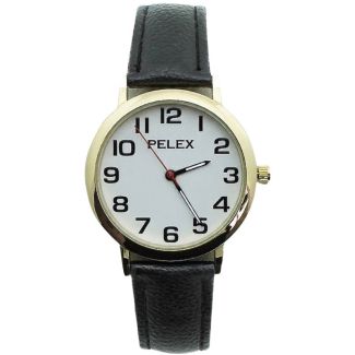 Wholesale Unisex Pelex Classic Round Dial Leather Strap Watch - Black & Gold