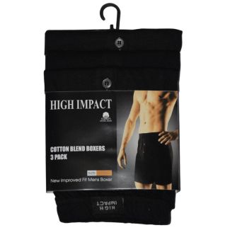 Men's Plain Cotton Blend Boxers (3 Pack) High Impact - Black 