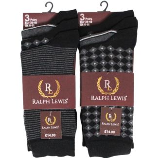 Mens Ralph Lewis Black Socks - Assorted Design 