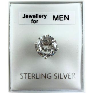 Men's Sterling Silver Crystal Clear Ear Stud - 7mm