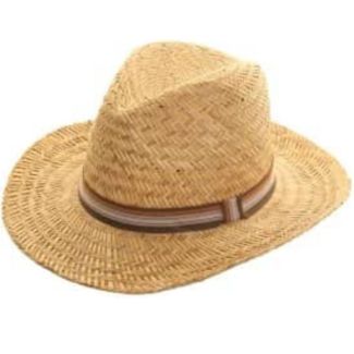 Men's Straw Fedora Hat with Wide Striped Band - Natural & Assorted Sizes