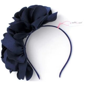 Satin Covered Aliceband With  Large Double Flower - Navy (5mm Wide)