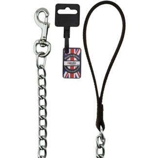 Welded Steel Chrome plated Chain Dog Lead With Leather Handle - Black (18'' Fitting)