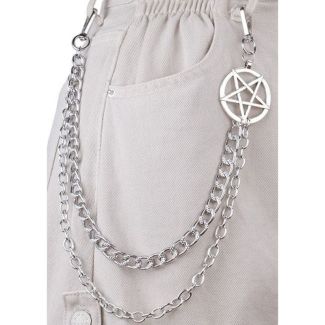 Metal Double Key Chain with Pentagram Attachment - Silver