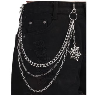 Metal Triple Key Chain with Cobweb & Spider Attachment - Silver