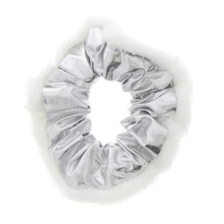 Metallic Silver Scrunchies With White Fur 