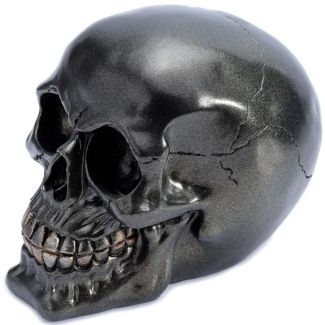 Metallic Black Skull Figurine - 12cm