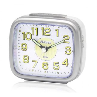 Wholesale Mid sized Bedside Quartz Alarm Clock - White / Silver
