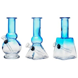 Mini Glass Waterpipe Blue & Clear - Assorted Design (6inch)
