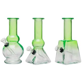 Mini Glass Waterpipe Green & Clear - Assorted Design (6inch)