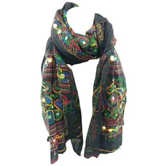 Ladies Multi Colours  Embroidery Mirror Dupatta - Black