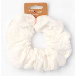 Wholesale Molly & Rose White 100% Cotton Broderie Anglaise Fabric Scrunchie 