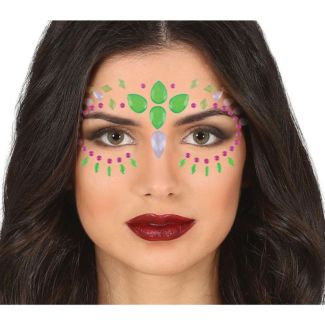 Multicolour Adhesive Face Jewels - Green & Pink