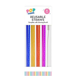 Multicolour Reusable Drinking Straws with Cleaning Brush – Pack of 8